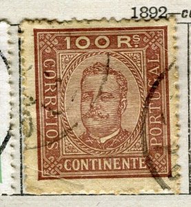 PORTUGAL; 1892 early classic Carlos issue fine used 100c. value