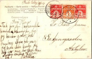 Denmark 1o and 2o (2) Numeral 1907 Ruds Vedby PPC to Aabybro.