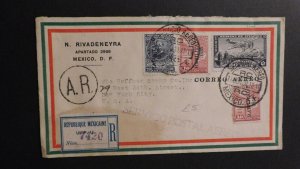 1930 Mexico Airmail Cover Mexico City to New York City NY USA Registered