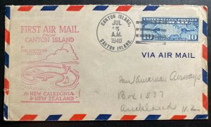 1940 Canton Island First Flight Airmail Cover FFC To Auckland New Zealand