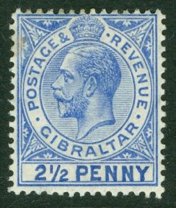 SG 79a Gibraltar 1912-24. 2½d deep bright blue, variety large '2' in ½...