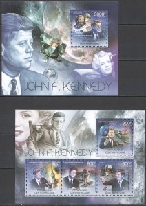 B1077 2012 Central Africa John Kennedy Apollo 11 Marilyn Monroe Kb+Bl Mnh