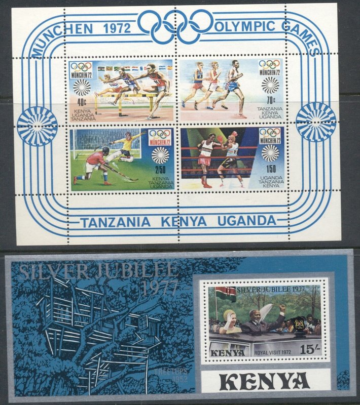 KENYA, KUT: 1972 1977 MNH Souvenir Sheets- Sc 87a 253a; Olympics, Silver Jubilee