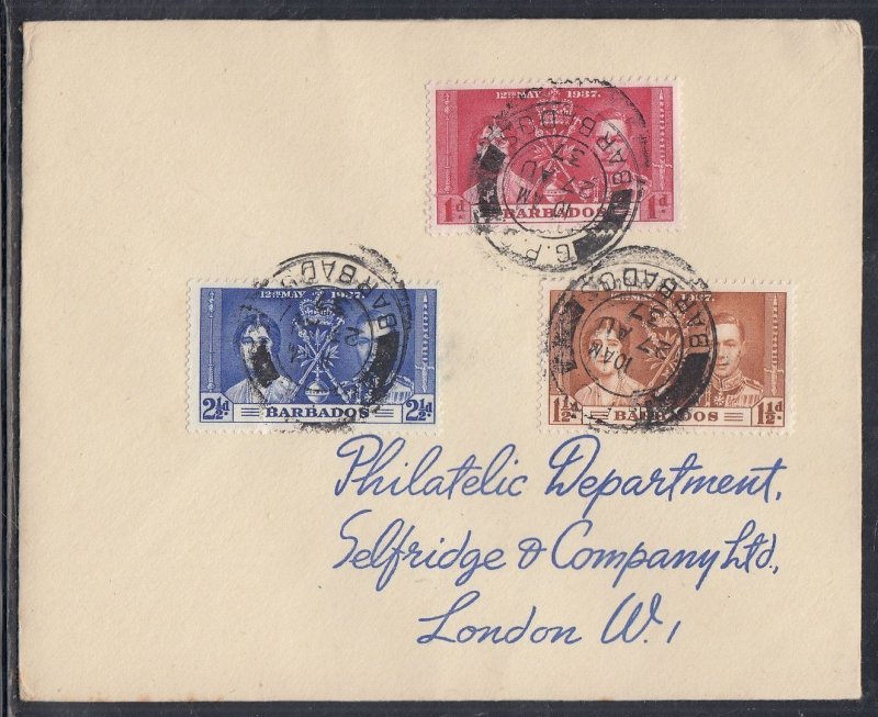 Barbados Scott 190-2 FDC - 1937 Coronation Issue