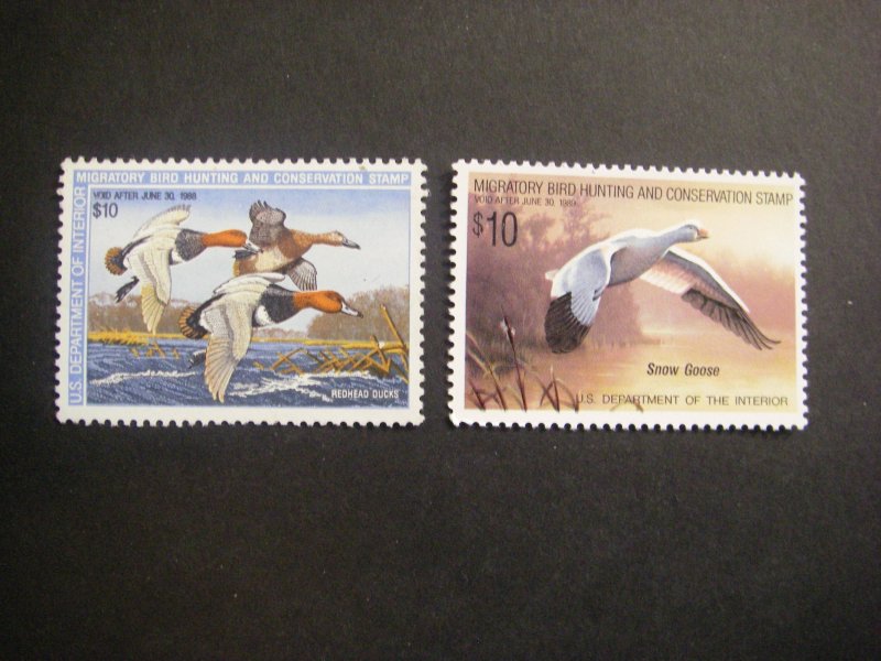 RW54-55, $10 Duck Stamps, 1987-1988 Ducks, MNH Beauties