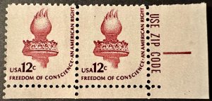 US # 1594 Freedom of Conscience zip code pair  12c  1981 Mint NH