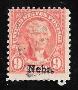 678 9 cents Jefferson, Light Rose Nebr. Stamp used F