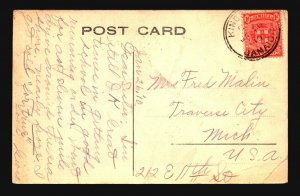 Jamaica 1910 Postcard to USA / Corner Crease - Z17643