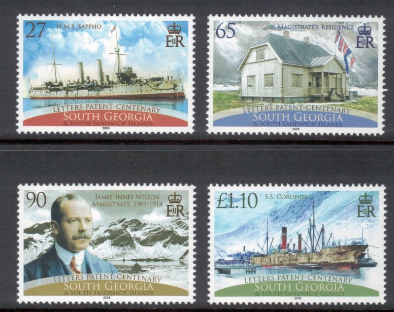 SOUTH GEORGIA 2008 Letters Patent Centenary; Scott 371-74, SG 458-61; MNH