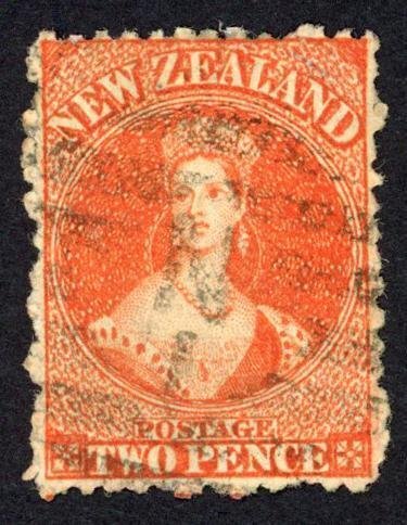 New Zealand 1871-3 SG.134 2d vermilion wmk Large Star P12.5 used cat 35 pounds 