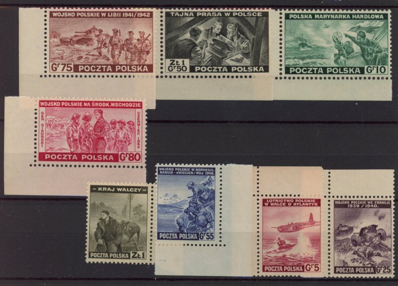 Poland 1943 - Polish war participation, Sc # 3K9-3K16 MNH