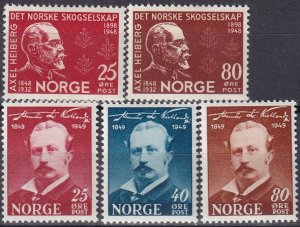 Norway #292-3, 295-7  F-VF Unused CV $9.40 (Z4570)