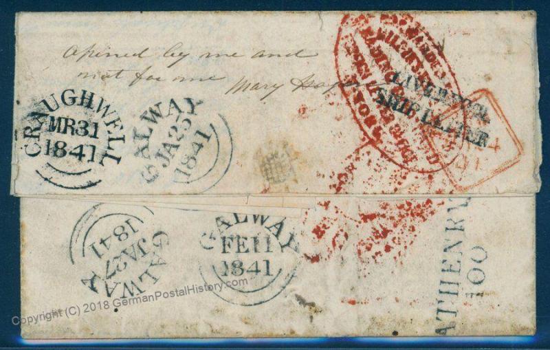 USA 1840 Ireland Dead Letter Galway New York Agent Abraham Bell Killians C 92162