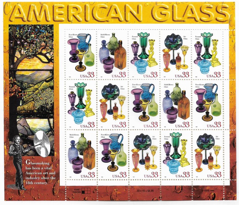 USA 3325-3328 MNH SHEETS AMERICAN GLASS