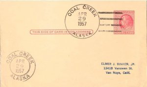 United States Alaska Coal Creek 1957 4f-bar  Type 3  1936-1961  Postal Card  ...