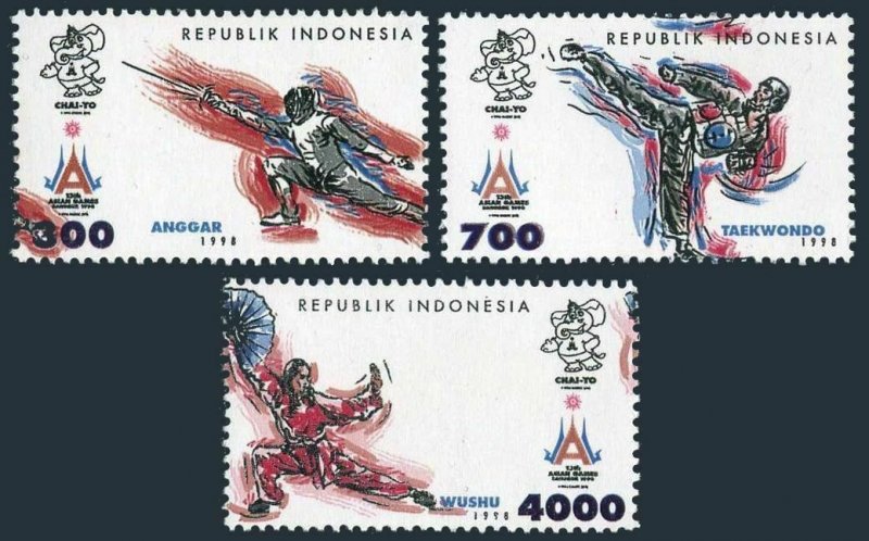 Indonesia 1787-1789,MNH. 13th Asian Games,1998.Fencing,Taekwondo,Wushu.