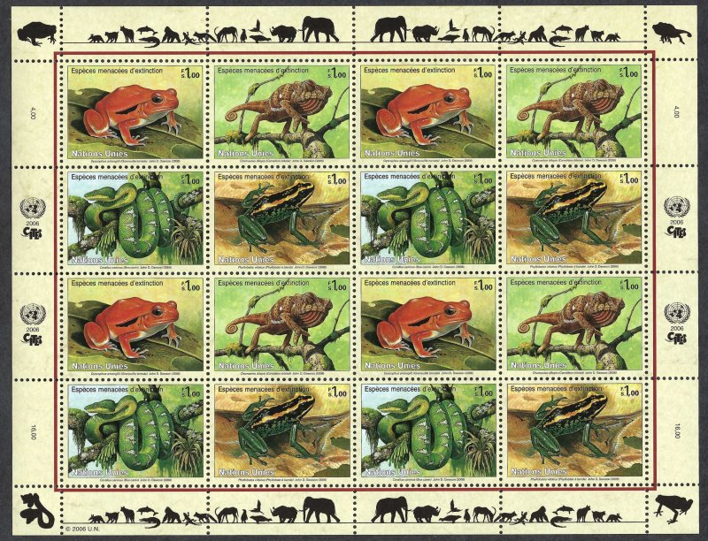 UN Geneva #453-456 1fr Endangered Species (2006). Full mini-sheet. MNH