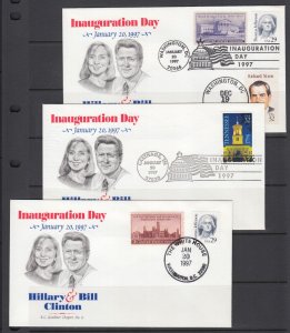 Bill Clinton Inauguration Covers, 1997 second term, 3 different, fresh, VF.  #18