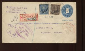 PUERTO RICO 212-213 on U18 Uprated 4 Color Registered Cover to Plymouth England