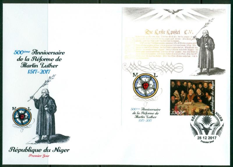 Reformation 500 Martin Luther Protestantism Niger imperforated FDC cover set