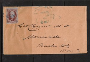 USA #1d Very Fine Used On Lovely Cover To Morrisville PA Tied By Partial Philade