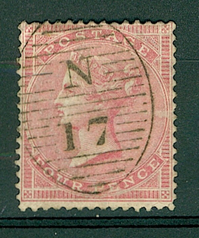 GB QV 1855/7 4d red no corner letters wmk lg garter sg66a cv£150 (1v)  VFU Stamp