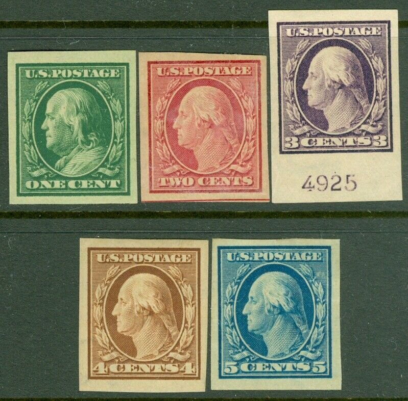 EDW1949SELL : USA 1908-09 Scott #343-47 XF, Mint OG. Minor back faults. Cat $58.