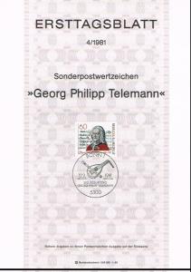 1981 - Germany ETB 4/1981 - Music - Composers - 300. Geburtstag Georg Philipp...