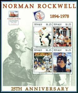 Tuvalu Scott #933 MNH Norman Rockwell Baseball Sports CV$8+