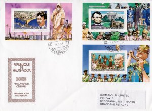 Upper Volta 1984 ABRAHAM LINCOLN-SCOUTS-BOUMEDIENE 3 S/S FDC TRAVEL TO UK