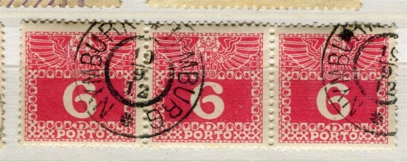 AUSTRIA; 1908 early Postage Due issue fine used STRIP of 6h. value