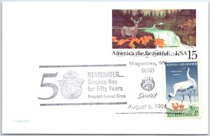 US POSTAL CARD PICTORIAL CANCEL SMOKEY BEAR 50 YEARS AT MORGANTOWN WV 1994