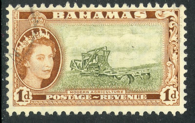 BAHAMAS 1954 QE2 1d Modern Agriculture Pictorial Issue Sc 159 VFU