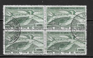 Vatican City Scott C19 Used NH Block of 4 - 1949 1000l Angels and Globe/UPU 75th