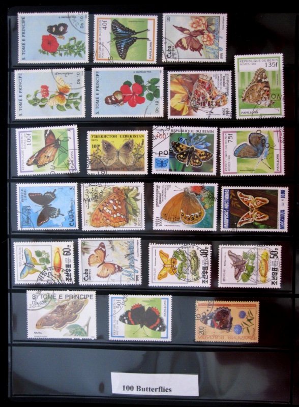 WORLDWIDE - TOPICAL STAMPS - 100 BUTTERFLIES