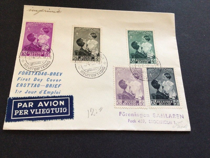 Belgium  1937 to Stockholm postal cover 62887