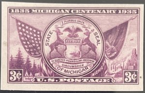 Scott #778c 1936 3¢ Michigan Tercentenary imperforate MNH OG