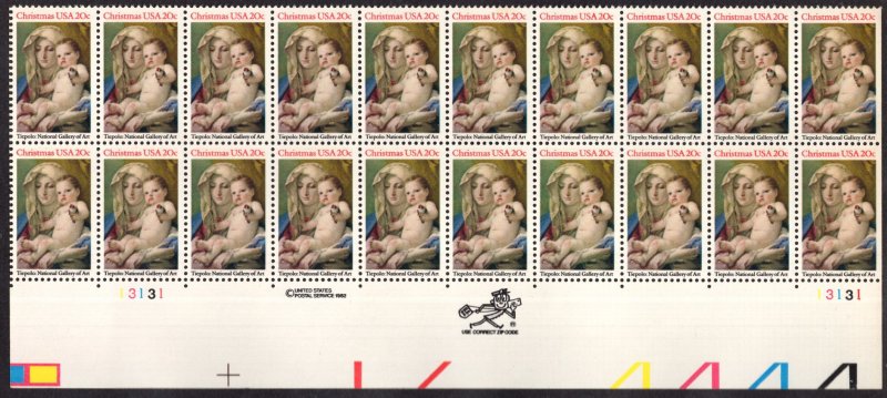 United States Scott #2026 MINT Plate Block NH OG, 20 beautiful stamps!