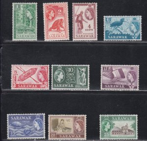 Sarawak # 197-206, Queen Elizabeth Pictorials, Short Set, Hinged, 1/3 Cat.