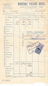 France Hotel Bill with 16 Fr. Revunue Stamp 1915