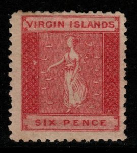 VIRGIN ISLANDS SG7 1866 6d ROSE-RED MTD MINT