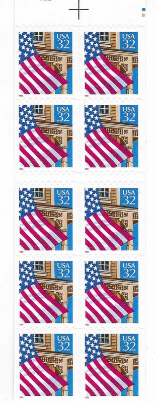 US# 2921a  32c booklet pane, Flag over Porch 1996 red CV . $9.00