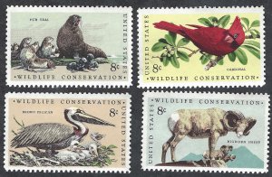 United States #1464-67 8¢ Wildlife Conservation (1972). Four singles. MNH