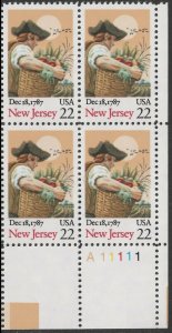 1987 New Jersey Constitution Plate Block of 4 22c Stamps, Sc# 2338, MNH, OG