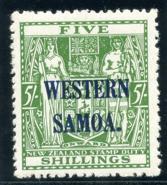 Samoa 1945 KGVI 5s green (wmk upright) MLH. SG 208. Sc 196.