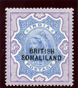 Somaliland 1903 QV 5r ultramarine & violet MLH. SG 24. Sc 19.