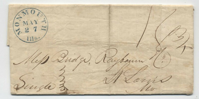 1842 Monmouth IL stampless folded letter blue CDS [5806.690]