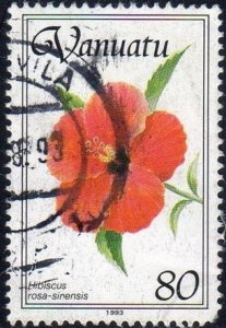 Vanuatu 584 - Used - 80v Red Hibiscus (1993) (cv $1.25)