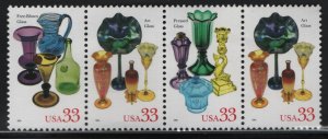 US 3328a  MNH.  AMERICAN GLASS STRIP OF 4  1999