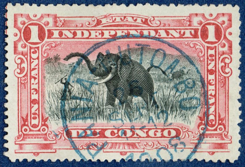 [mag371] BELGIAN CONGO 1908 Scott#25 (Perf.16 RARE!) with PANIA-MUTOMBO cancel